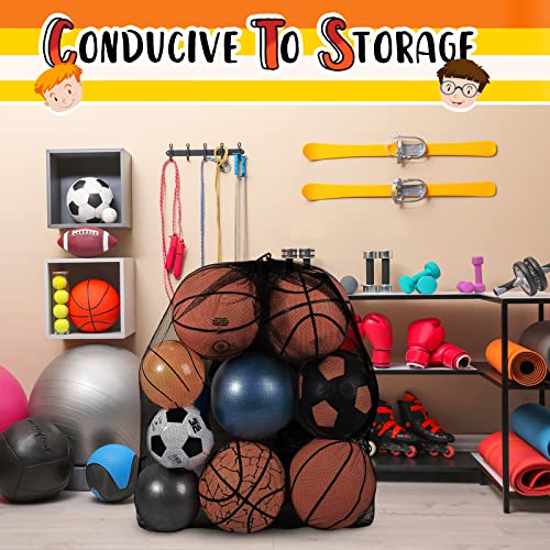 Woanger 3 Pcs Thickened Extra Large Sports Ball Bag Mesh Soccer Net Ball Bag Drawstring Bags Team Work for Holding Basketball, Volleyball, Baseball with Shoulder Strap, 35.4 x 27.5 Inch - color: Black