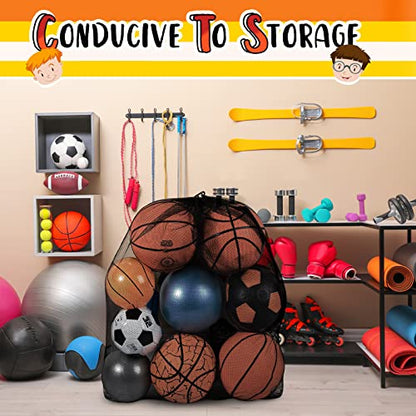Woanger 3 Pcs Thickened Extra Large Sports Ball Bag Mesh Soccer Net Ball Bag Drawstring Bags Team Work for Holding Basketball, Volleyball, Baseball with Shoulder Strap, 35.4 x 27.5 Inch - color: Black