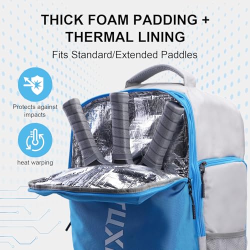 Pickleball Backpack, 3+Paddle Capacity, Pickleball-specific Shockproof Thermal Pockets, Waterproof Shoe Compartment, Wet Dry Separation, Fence Hook, Fits Standard/Extended Paddles - color: Blue