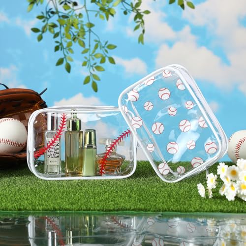 Kacctyen 24 Pcs Baseball Clear Makeup Bag with Zipper Bulk Sport Goodie Clear PVC Pouch Organizer Waterproof Travel Case for Woman Team Gifts Birthday Decorations Supplies - style: Baseball