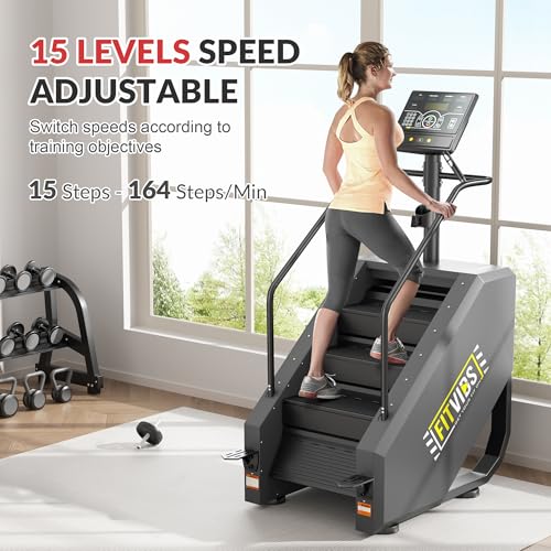 Fitvids Stair Stepper Machine, Commercial Grade Stair Climber with 15 Resistance Levels, Continuous Stair Stepping Machine for Cardio and Lower Body Workouts, LED Screen, Exercise Machine for Home Gym