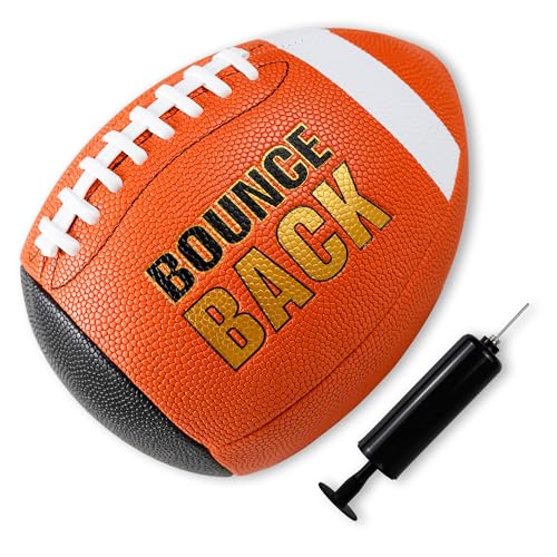 BOUNCEBACK Soft Leather Training Football, Youth Size & Official Size, Fatherless PU PassCatch Solo Enhancing Passing Catching(with Pump) - style: Orange-9#(Ages 14+)