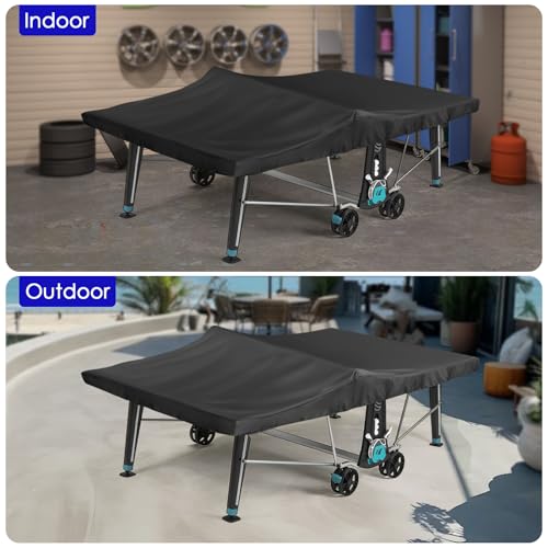Saking Ping Pong Table Cover Waterproof, 600D Heavy-Duty Table Tennis Cover Waterproof for Outdoor & Indoor All-Weather Protection, 111"L x 61"W x 8"H, Black