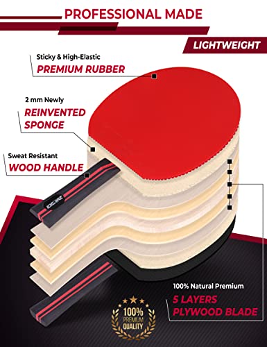 Professional Ping Pong Paddle - Best Table Tennis Racket with Carrying Case ITTF Approved Rubber - Premium Ping Pong Paddles with Top Speed 99 Spin 93 Control 90 for All Levels
