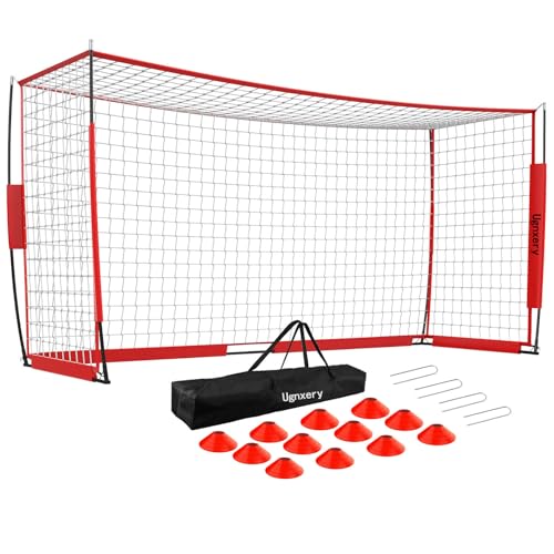 Portable Soccer Goal, Detachable 12x6 FT Soccer Goals Net for Backyard, Quick Setup Training Equipment with 1 Carry Bag, 12 Training Cones - color: Red