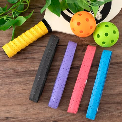 HINZIC 5 Pack Anti-Slip Perforated Pickleball Paddle Racket Grip Tape Handle Wrap for Pickle Ball Tennis Badminton Overgrip Racquet Moisture Wicking- Red & Blue & Black & Yellow & Purple