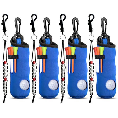 4 Set/Pack Golf Ball Tee Holder Neoprene Pouch Golfs Shot Score Counter Golf Ball Carry Bag Pouch Portable with Hook - color: Blue