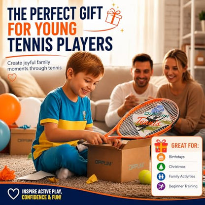 2-Pack Kids Tennis Racket Set, 16 21 23 25 Inch Junior Racquets for Boys Girls, Lightweight Aluminum Starter Kit with Shoulder Bag and 2 Balls - color: Orange & Green