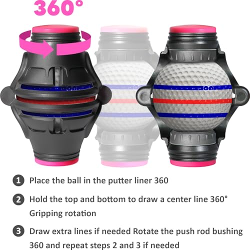 1 Pack 360° Triple Line Golf Ball Marker，Golf Ball Line Marker Tool，Golf Ball Marker Stencil，Alignment Ball Marker，Golf Accessories - color: 1 Pack 360° Triple Line Golf Ball Marker（Black&Pink）