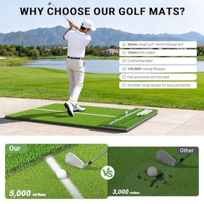 Dual-Turf Golf Hitting Mat 4x6ft, 31mm Thickened Mat with 10 Balls, 2 Rubber Tees & 7 Tees, Heavy-Duty Golf Mats Practice Indoor/Outdoor Use, Garage Backyard, Golf Simulator Training - size: 6 x 4 ft -31 mm