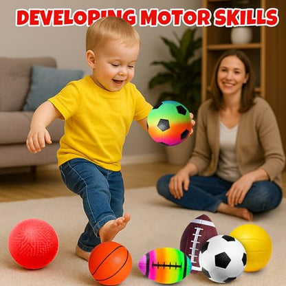8 Pack Balls for Toddlers Kids, 5 Inch Soccer Balls, Football, Basketball, Beach Balls, Kickball for Outdoor & Indoor Games, Sport Ball Set with Pump and Storage Bag, Boys and Girls Gift