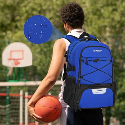 LARIPOP Basketball Backpack Large Basketball Bag with Ball Holder & Shoe Compartment for Youth Adults Men Women - color: Blue