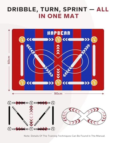 HAPBEAR Soccer Training Mat - 0.2" Thickened Professional Footwork & Ball Mastery Equipment - Anti-Slip Silent Football Practice Mat for Home & Gym - All Ages Speed Agility Trainer - color: Red-Blue