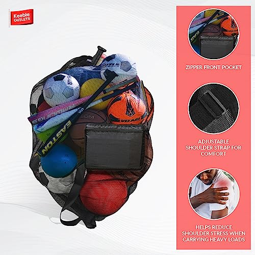 Keeble Outlets Extra Large Sports Ball Bag Mesh Soccer Ball Bag Heavy Duty Drawstring Bags Team Work for Holding Basketball, Volleyball, Baseball, Swimming Gear with Shoulder Strap