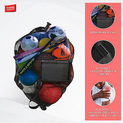 Keeble Outlets Extra Large Sports Ball Bag Mesh Soccer Ball Bag Heavy Duty Drawstring Bags Team Work for Holding Basketball, Volleyball, Baseball, Swimming Gear with Shoulder Strap