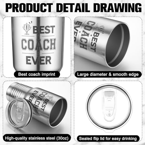 Didaey 2 Set Coach Gifts for Men Women Best Coach Ever Tumbler Cup Graduation Appreciation Gift Stainless Steel Tumbler Thank You Keychain Whistle for Baseball Softball Soccer Volleyball(Silver,30 oz)