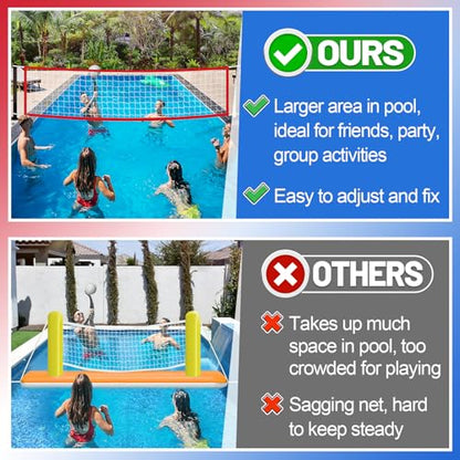 Durable PE Pool Volleyball Net Replacement - Adjustable 15-31.4Ft Width, 3Ft Height (Net Only) - color: Red