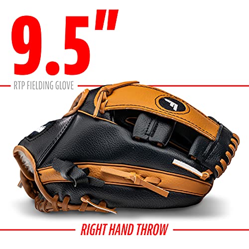 Franklin Sports Kids Baseball Gloves - RTP Youth Teeball Glove + Ball Set - Boys + Girls Teeball Mitt - 9.5" - color: Black/Tan