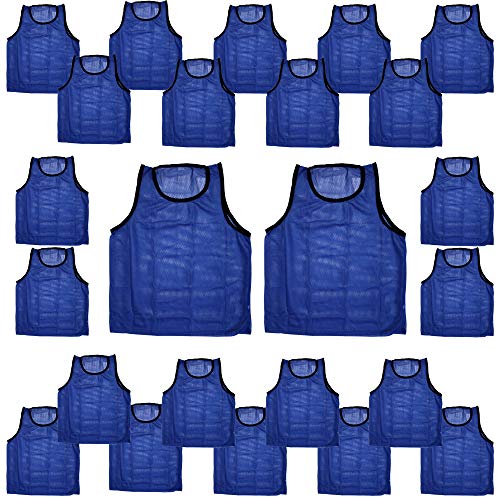 BlueDot Trading Adult & Youth Scrimmage Training Vests for Soccer, Basketball & More – Available in 1, 6, 12, 24 Packs - color: Blue, style: Youth 24 Pack
