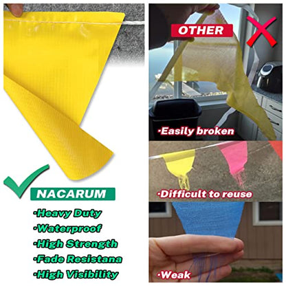 Caution Barricade Flags (102FT string) Warn of hazardous areas, traffic control.Marking construction sites, scaffolding, sporting events, private property.