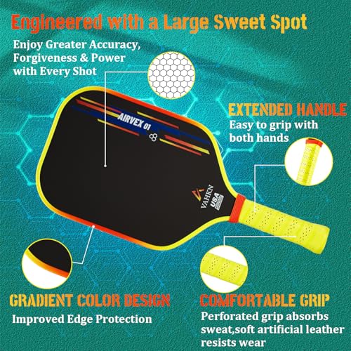 Pickleball Paddles |16MM Carbon Fiber Pickleball Paddle | High-Spin Textured Surface & Vibrant Gradient Edge | USAPA Approved Racket for Ultimate Power,Control & Precision - color: Yellow