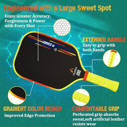 Pickleball Paddles |16MM Carbon Fiber Pickleball Paddle | High-Spin Textured Surface & Vibrant Gradient Edge | USAPA Approved Racket for Ultimate Power,Control & Precision - color: Yellow