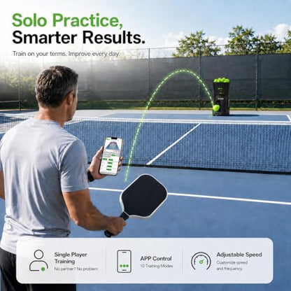 PP-Smart Pickleball Machine with Invertible Hopper | 80+ Ball Capacity, Lightweight 32.6 lb Portable Design, Smart App Control, 28 Landing Points, 10 Drills & ±6 Spin for Mobile Players - color: White