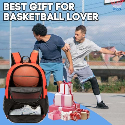Basketball Bag Backpack, Large Capacity Sports Equipment Bags for Basketball, Soccer, and Volleyball. - color: red