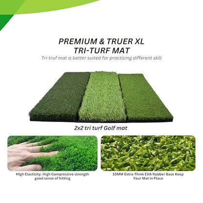 Golf Hitting Net 10x7FT with Tri Turf Mat, Golf Nets for Backyard Driving Real Golf Balls with 10 Balls, 4 Ground Stakes, 6 Windproof Sandbags, Rubber Tee, Tray and Carry Bag Indoor/Outdoor Use