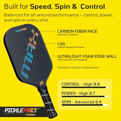 Premium Carbon Fiber Pickleball Paddle with Thermoformed Body, Foam Edge Walls & CAS/CFS Spin Surface – USAPA Approved, Tournament-Grade Power, Spin & Extended Play Durability - Premium Cover Included