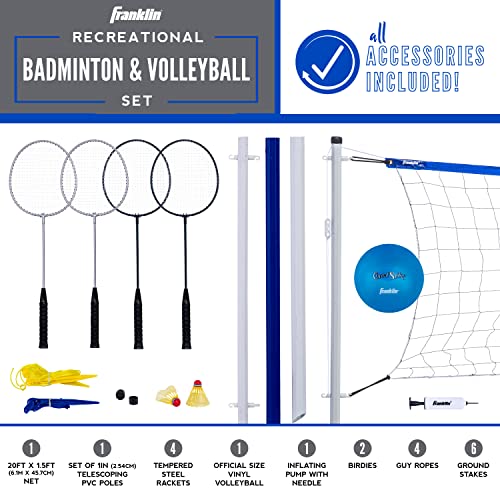 Franklin Sports Volleyball + Badminton Sets - Beach + Backyard Game Set - Volleyball, Pump, Badminton Rackets, Birdies, Net + Poles Included - style: Recreational Badminton/Volleyball Set
