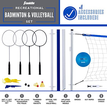 Franklin Sports Volleyball + Badminton Sets - Beach + Backyard Game Set - Volleyball, Pump, Badminton Rackets, Birdies, Net + Poles Included - style: Recreational Badminton/Volleyball Set