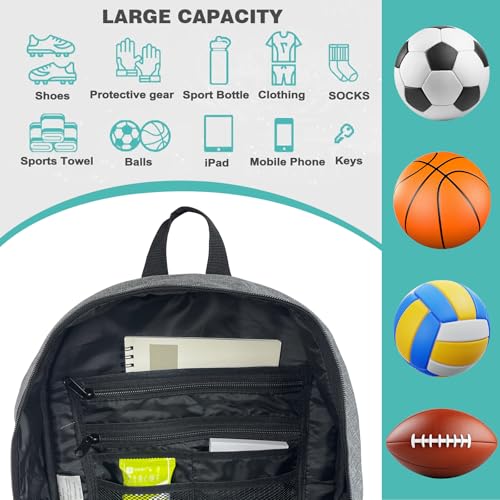 WOLT Soccer Backpack Soccer Bag with Ball Holder & Shoes Compartment, Sport Equipment Bags For Football, Basketball, Volleyball, Gym - color: Grey