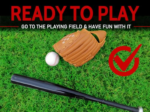 Softball Baseball Bat Set with Glove and Balls - 25 Inch/63cm Aluminum Bat for Pickup Games and Batting Practice - color: Black