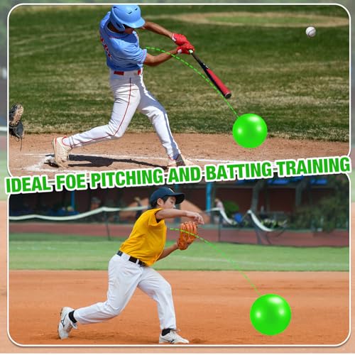 2 Pcs Connection Ball with Pump 9 Inch Pilates Baseball Softball Batting Trainer Improve Arm Action Hitting & Pitching Efficiency Connection Ball for Baseball - color: green