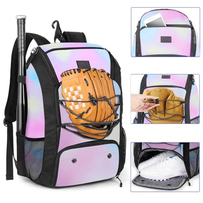 MATEIN Baseball Backpack, Softball Bat Bag with Shoes Compartment for Youth, Boys and Adult, Lightweight Baseball Bag with Fence Hook Hold TBall Bat, Batting Mitten, Helmet, Caps, Teeball Gear - color: Tie Dye, size: 29L