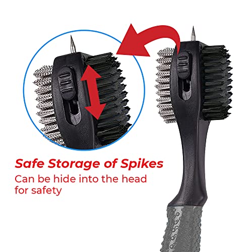 Retractable Golf Club Brush | Oversize Double Brush & Ergonomic Grip & Retractable Groove Cleaner & Lanyard - color: Gray