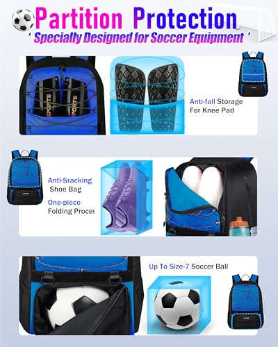 LOINTET Youth Soccer Bag, Soccer Backpack with Ball Compartment, Sports Equipment Training Bags Fits Basketball Football Volleyball and Accessories, Black - color: Blue