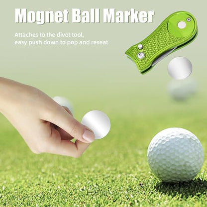 Mile High Life Golf Divot Repair Tool, All Metal Foldable Divot Tool with Pop-up Button & Magnetic Ball Marker - color: Lime Green Bone