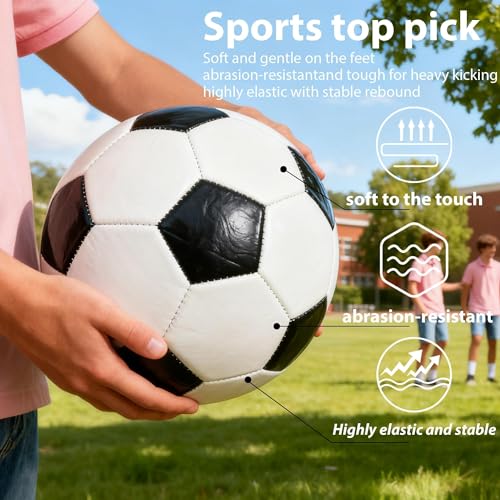 Soccer Ball Size 4 with Pump Needle Classic Thicker PU Tight Weaved Suitable for Youth Boy Girl League Game Trainning - color: White+Black
