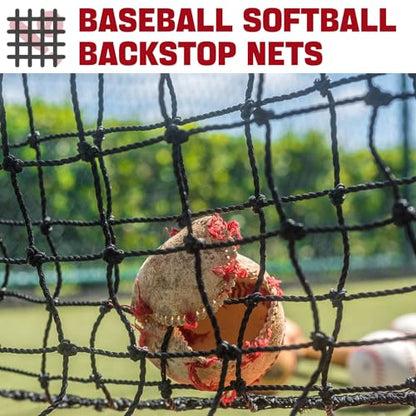 Baseball & Softball Practice Nets Backstop Barrier - Sizes 10x20 FT, 10x15 FT, 10x10 FT - Heavy Duty Nylon Training Net for Batting Cage, Backyard - 33FT Rope & Safety Key Chains