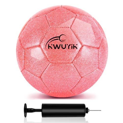 Size 3 4 5 Glitter Pink Gold Purple Soccer Ball with Pump Youth Toddler Soccer Ball for Kids Aged 4-6 6-8 8-12 Training Ball for Teens Boys Girls
