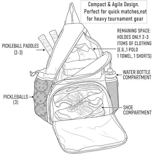 Pickleball Sling Bag with Shoe Compartment for Men Women, Professional 2-3 Paddle Backpack, Large Capacity Bag with 36oz Water Bottle Pocket & Fence Hook - color: Black/Amber