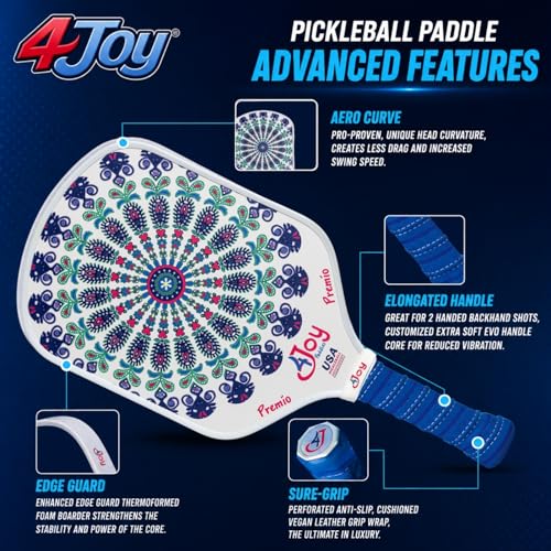 4Joy Pickleball Paddle Premio Series - Thermoformed Premium T700 Carbon Fiber Pickleball Paddless - Professional Pickleball Rackets for Women & Men - 16mm Honeycomb Core - USAP Approved - style: Fitz