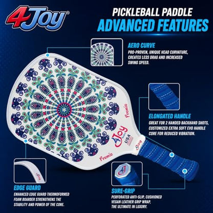 4Joy Pickleball Paddle Premio Series - Thermoformed Premium T700 Carbon Fiber Pickleball Paddless - Professional Pickleball Rackets for Women & Men - 16mm Honeycomb Core - USAP Approved - style: Fitz