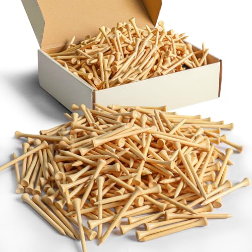 FINGER TEN Bamboo Golf Tees Wood 1 1/2 2 3/4 3 1/4 Inch Wooden Short Long Tee Color Bulk 250/500/1000/2000 Count for Men Women Kids in Red Pink USA Flag - color: Natural, size: 250 Count(2 3/4 Inch)