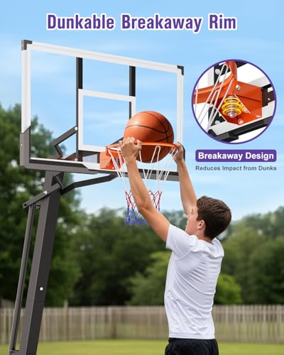 TONBUX Basketball Hoop Outdoor 44/48/54 Inch PC Backboard, 10FT Adjustable Basketball Goal, Portable Basketball Hoop for Kids/Teens/Adults in Backyard, Driveway and Indoor