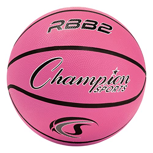 Champion Sports Rubber Basketballs – Durable Indoor & Outdoor Training & Recreational Game Balls, Multiple Sizes & Colors - color: Pink, style: Junior (Size 5 - 27.5")