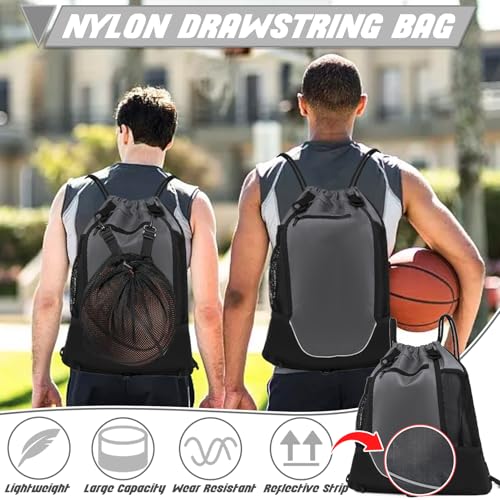 STAY GENT Drawstring Basketball Backpack for Boys, Foldable Soccer Backpack Gym Bag Sackpack Sports Sack with Detachable Ball Mesh Bag for Volleyball Baseball Yoga - color: Grey