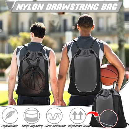 STAY GENT Drawstring Basketball Backpack for Boys, Foldable Soccer Backpack Gym Bag Sackpack Sports Sack with Detachable Ball Mesh Bag for Volleyball Baseball Yoga - color: Grey